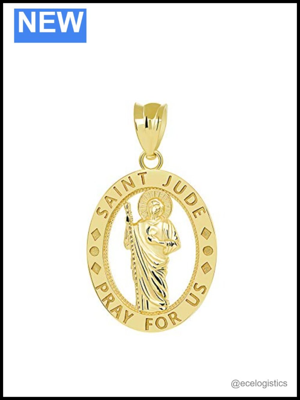 14k Gold Saint Jude Pray For Us Oval Charm Pendant
